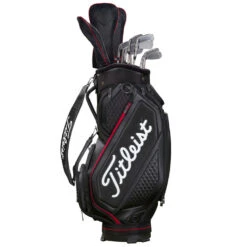 Titleist Jet Black Midsize Staff Golf Cart Bag -GolfGearHub 2020jetblackmidsizestaffcartbagblackred4